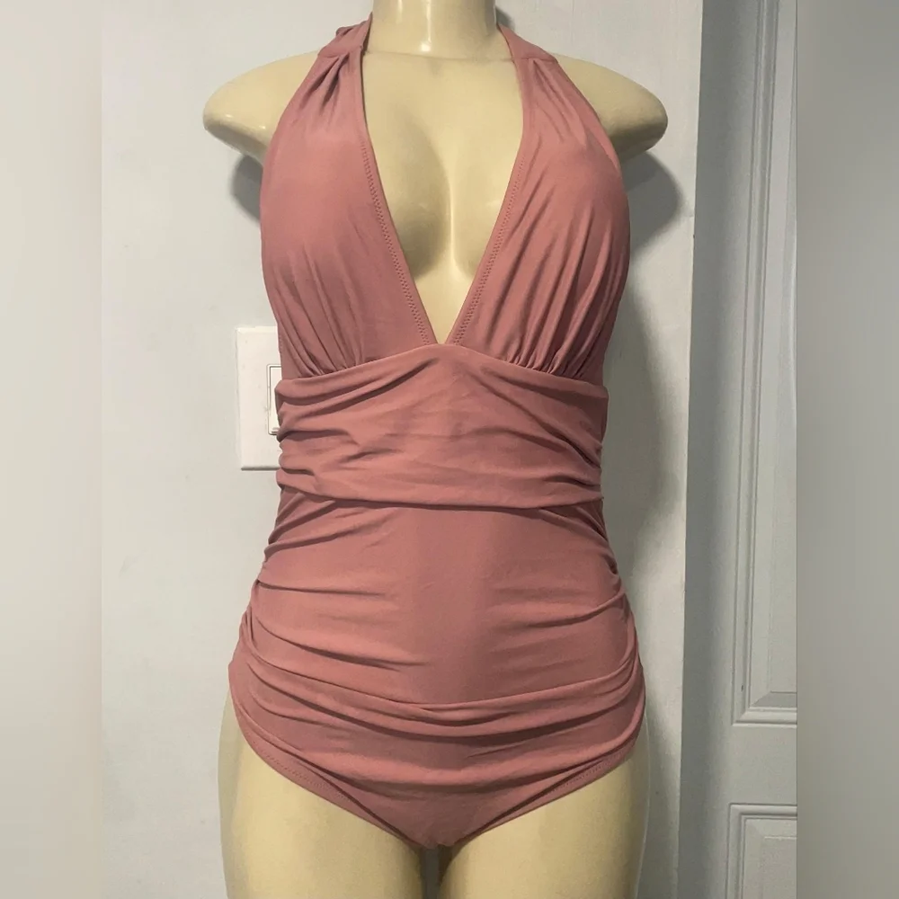 Cupshe Dusty Rose Halter One-Piece Swimsuit - Picture 1 of 8